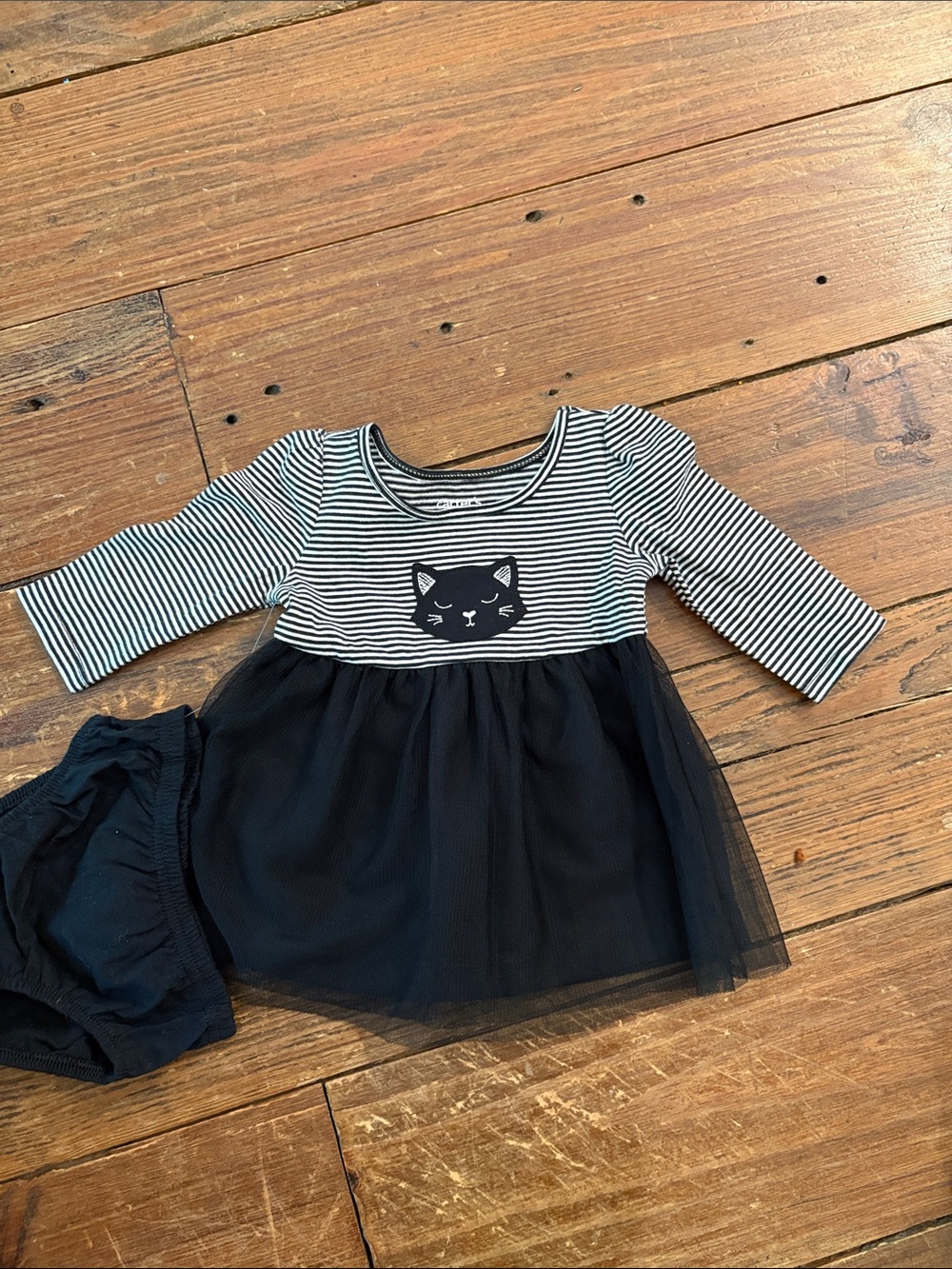 Striped Long-Sleeve Black Tulle Cat Dress for Kids NWOT